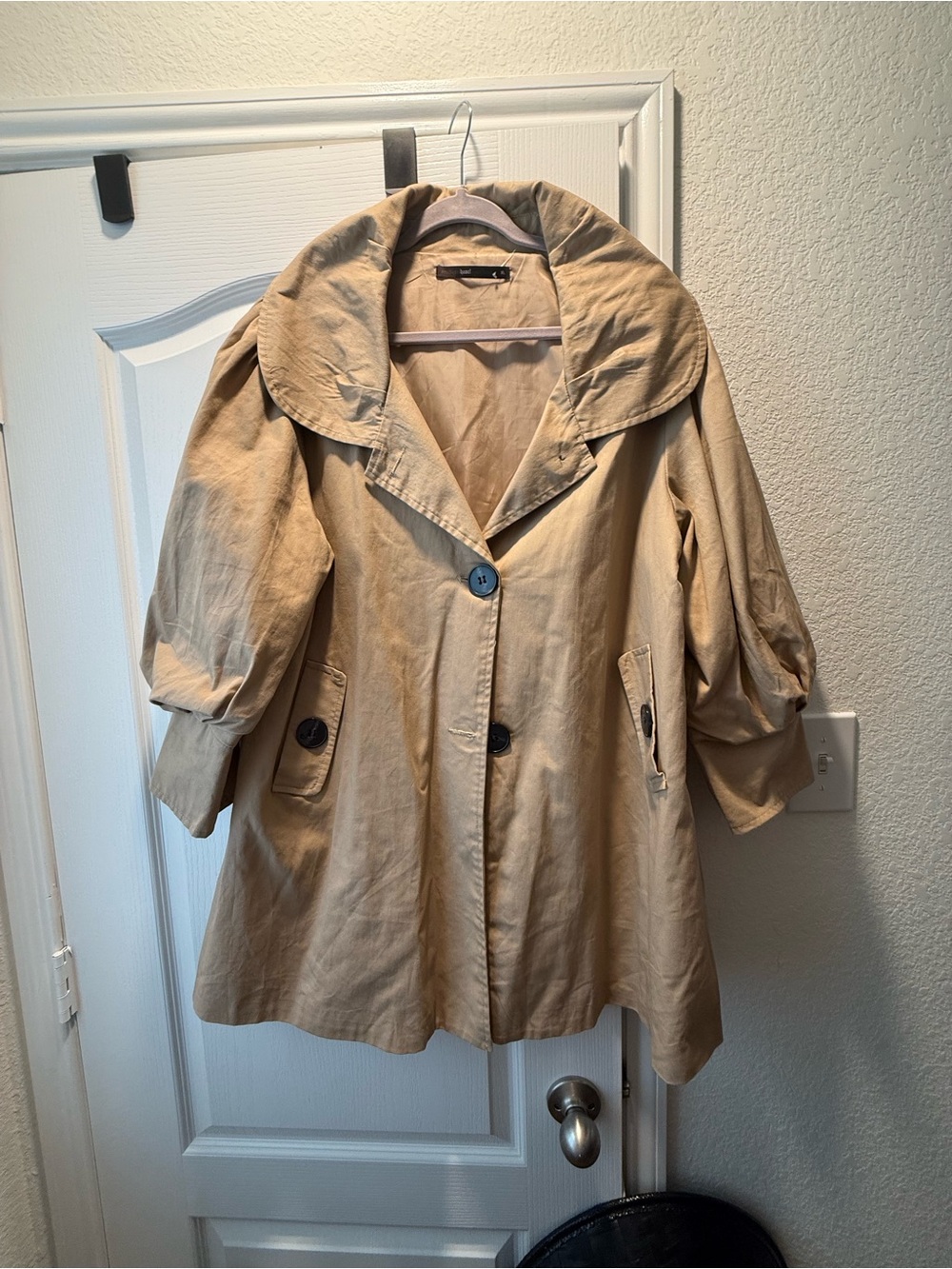 hazel Tan Swing Trench Coat with Wide Shawl Collar